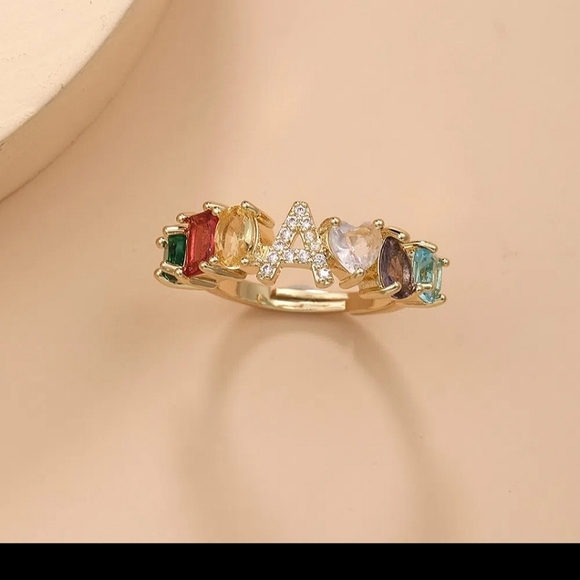 Colorful Zircon Letter Decor Ring - Picture 4 of 7